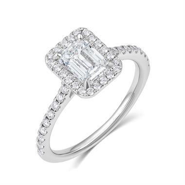 Platinum Emerald Cut Diamond Halo Engagement Ring 1.00ct thumbnail