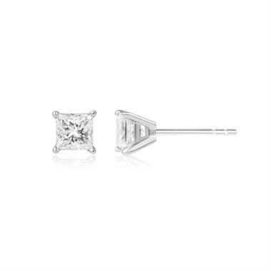 18ct White Gold Princess Cut Diamond Solitaire Stud Earrings 1.40ct thumbnail