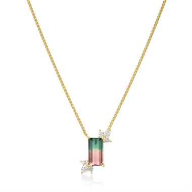 18ct Yellow Gold Watermelon Tourmaline Necklace thumbnail