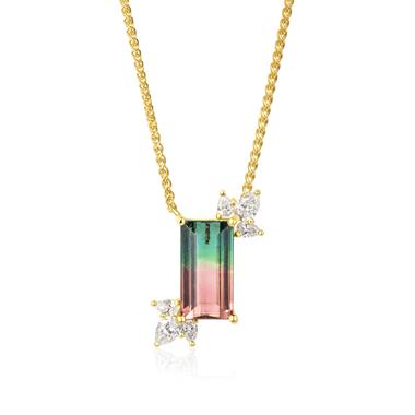 18ct Yellow Gold Watermelon Tourmaline Necklace thumbnail