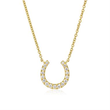 18ct Yellow Gold Diamond Lucky Horseshoe Necklace thumbnail 