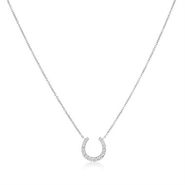 18ct White Gold Diamond Lucky Horseshoe Necklace thumbnail