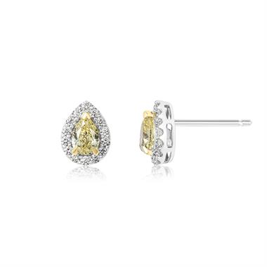 18ct Gold Fancy Intense Yellow Pear Diamond Halo Earrings thumbnail