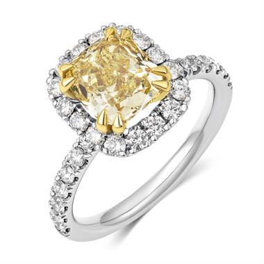 Platinum Fancy Intense Yellow Cushion Diamond Halo Engagement Ring thumbnail