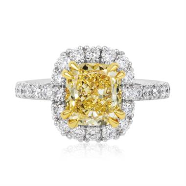 Platinum Fancy Intense Yellow Cushion Diamond Halo Engagement Ring thumbnail