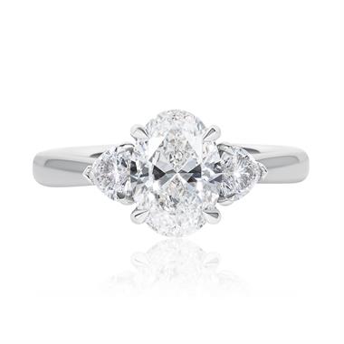 Platinum Three Stone Oval Diamond Engagement Ring 1.70ct thumbnail