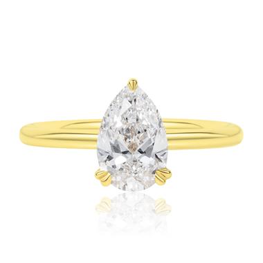 18ct Yellow Gold Lab Grown Pear Diamond Engagement Ring 1.50ct thumbnail