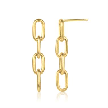 18ct Yellow Gold Brushed Finish Paperlink Drop Earrings thumbnail 