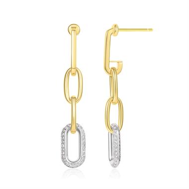 18ct Yellow Gold Diamond Set Paperlink Drop Earrings thumbnail