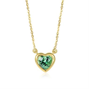 18ct Yellow Gold Green Tourmaline Heart Necklace thumbnail