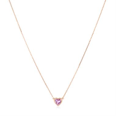 18ct Rose Gold Pink Sapphire Heart Necklace thumbnail