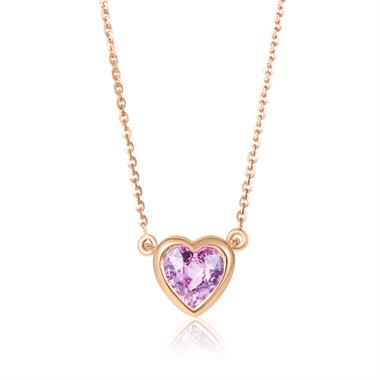 18ct Rose Gold Pink Sapphire Heart Necklace thumbnail