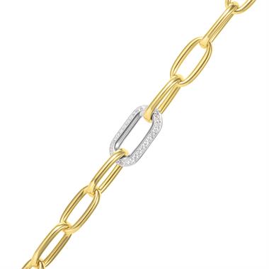 18ct Yellow Gold Diamond Set Paperlink Necklace thumbnail