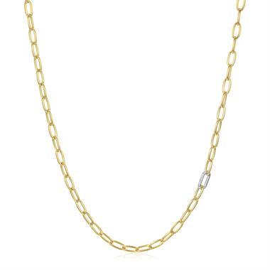 18ct Yellow Gold Diamond Set Paperlink Necklace thumbnail