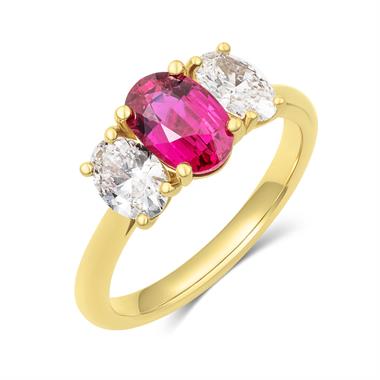 18ct Yellow Gold Ruby and Diamond Three Stone Engagement Ring thumbnail