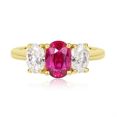 18ct Yellow Gold Ruby and Diamond Three Stone Engagement Ring thumbnail