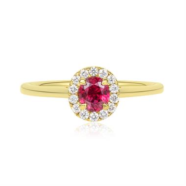 18ct Yellow Gold Oval Ruby and Diamond Halo Engagement Ring thumbnail