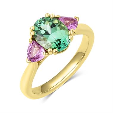 18ct Yellow Gold Mint Tourmaline and PinkSapphire Ring thumbnail