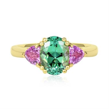 18ct Yellow Gold Mint Tourmaline and PinkSapphire Ring thumbnail