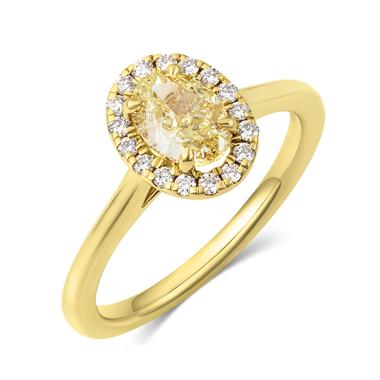 18ct Yellow Gold Oval Cut Yellow Diamond Halo Engagement Ring 1.03ct thumbnail 