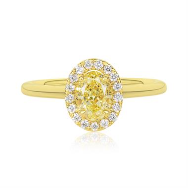 18ct Yellow Gold Oval Cut Yellow Diamond Halo Engagement Ring 1.03ct thumbnail