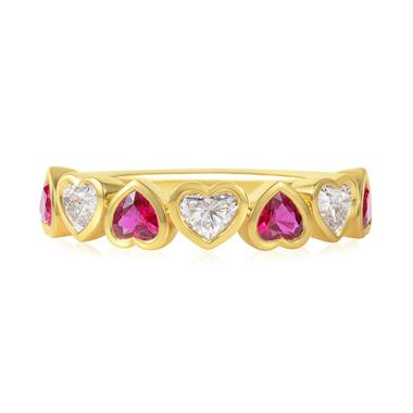 18ct Yellow Gold Heart Ruby and Diamond Half Eternity Ring thumbnail