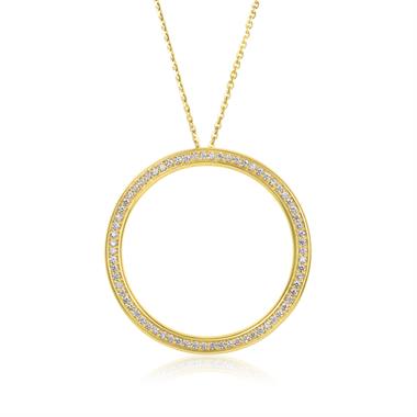 18ct Yellow Gold Large Diamond Circle Necklace thumbnail