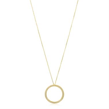 18ct Yellow Gold Large Diamond Circle Necklace thumbnail