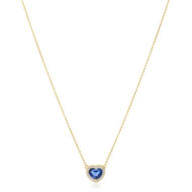 18ct Yellow Gold Sapphire Halo Heart Necklace thumbnail