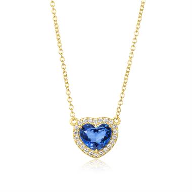 18ct Yellow Gold Sapphire Halo Heart Necklace thumbnail