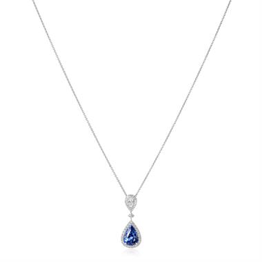 18ct White Gold Sapphire and Diamond Halo Necklace thumbnail