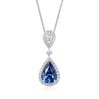 18ct White Gold Sapphire and Diamond Halo Necklace thumbnail