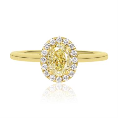 18ct Yellow Gold Oval Cut Yellow Diamond Halo Engagement Ring 0.90ct thumbnail