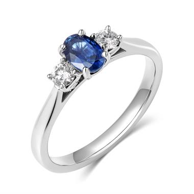 Platinum Sapphire and Diamond Three Stone Ring thumbnail