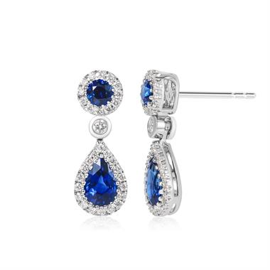 Camellia 18ct White Gold Pear Shape Sapphire and Diamond  Drop Earrings thumbnail 