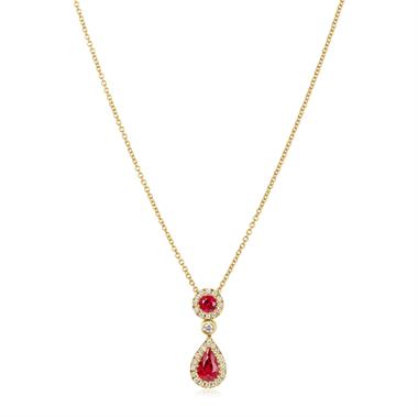 Camellia 18ct Yellow Gold Ruby and Diamond Necklace thumbnail