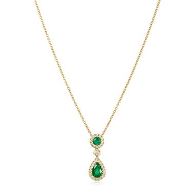 Camellia 18ct Yellow Gold Emerald and Diamond Necklace thumbnail