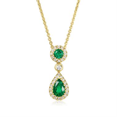 Camellia 18ct Yellow Gold Emerald and Diamond Necklace thumbnail