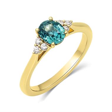 18ct Yellow Gold Teal Sapphire and Diamond Engagement Ring 1.02ct thumbnail