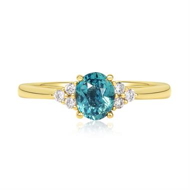 18ct Yellow Gold Teal Sapphire and Diamond Engagement Ring 1.02ct thumbnail