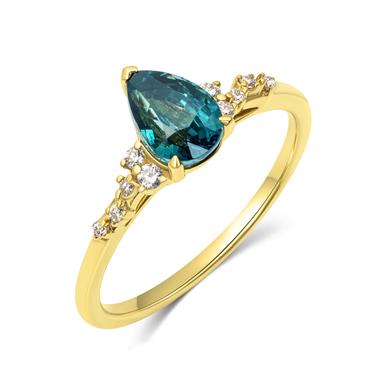 Stardust Yellow Gold Teal Sapphire and Diamond Engagement Ring 1.52ct thumbnail