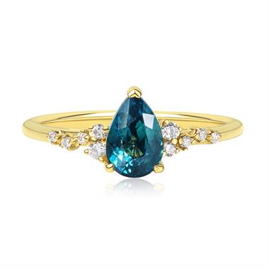 Stardust Yellow Gold Teal Sapphire and Diamond Engagement Ring 1.52ct thumbnail