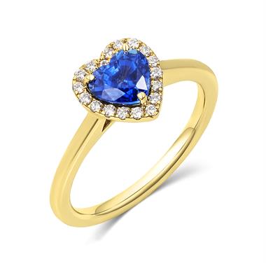 18ct Yellow Gold Heart Blue Sapphire Halo Engagement Ring thumbnail