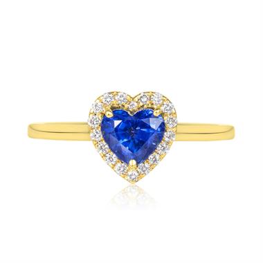 18ct Yellow Gold Heart Blue Sapphire Halo Engagement Ring thumbnail