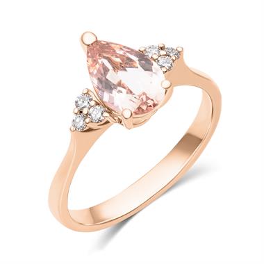 18ct Rose Gold Pear Morganite and Diamond Dress Ring thumbnail