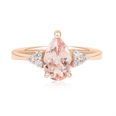 18ct Rose Gold Pear Morganite and Diamond Dress Ring thumbnail