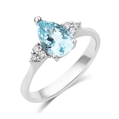 18ct White Gold Pear Aquamarine and Diamond Dress Ring thumbnail