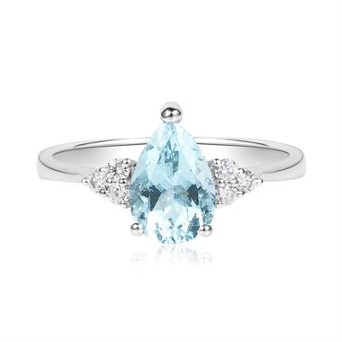 18ct White Gold Pear Aquamarine and Diamond Dress Ring thumbnail