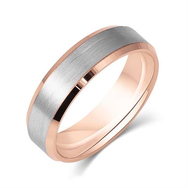 Platinum and 18ct Rose Gold Bevel Detail Wedding Ring thumbnail