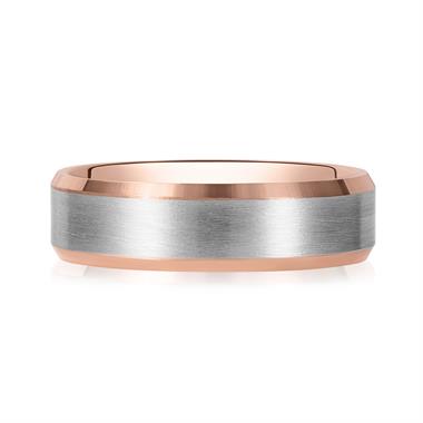 Platinum and 18ct Rose Gold Bevel Detail Wedding Ring thumbnail